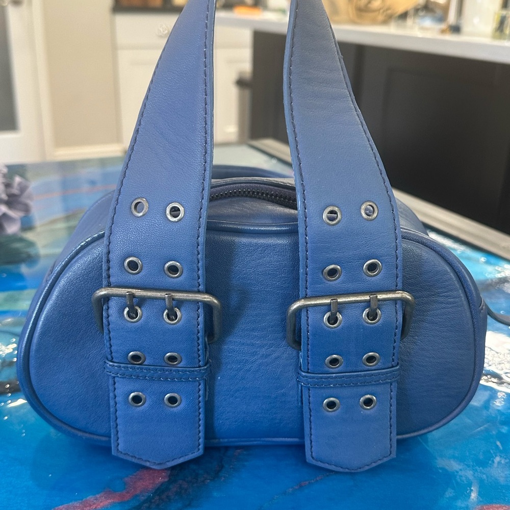 Free People Blue Mini Bag with Dome Shape and Silver Hardware